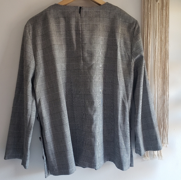Zara Woman Glen Plaid Check Side Button Blouse Shirt Top Medium Houndstooth - Picture 4 of 10